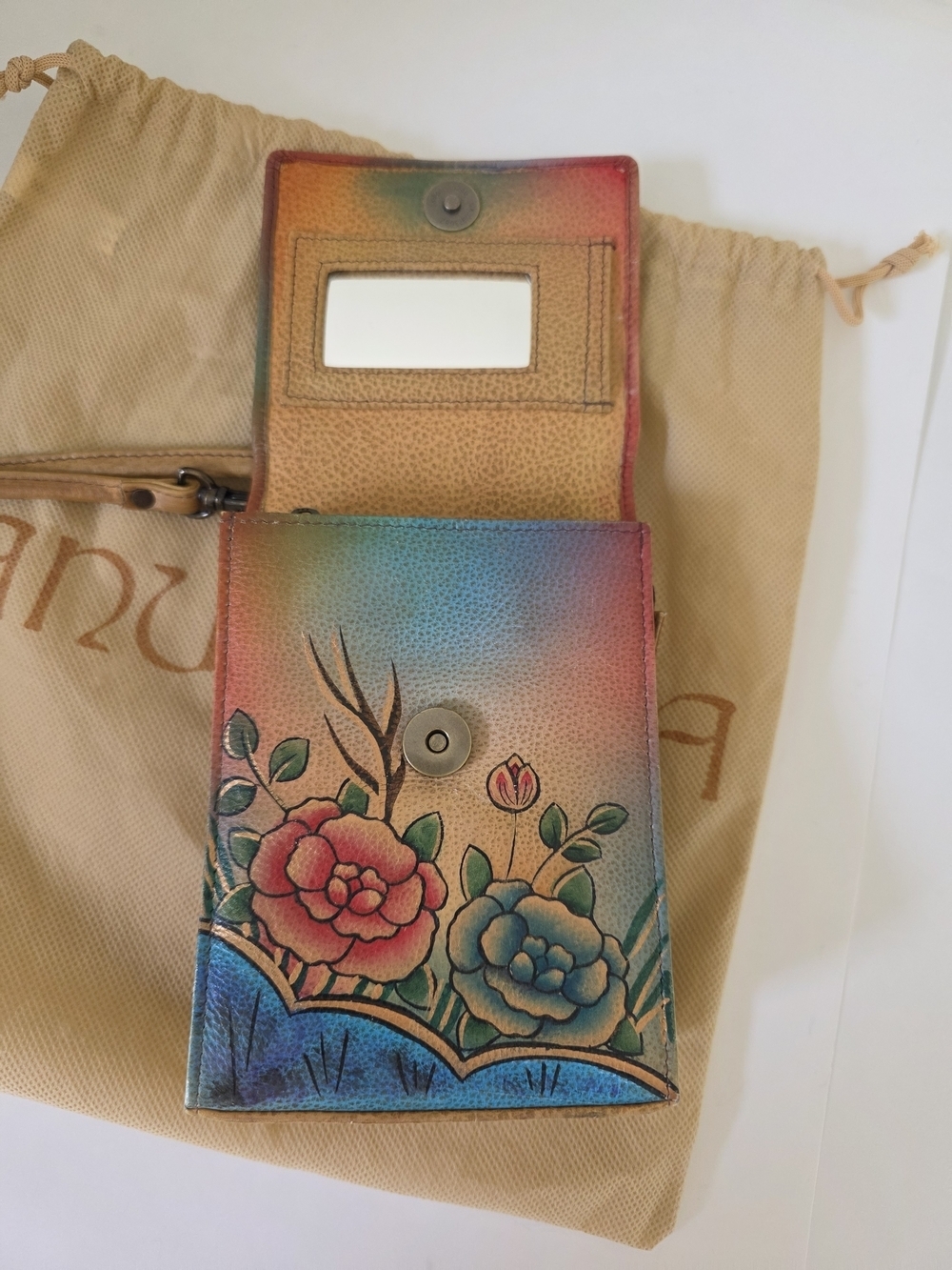 Anuschka Hand Painted Leather Crossbody Bag Butterfly Floral Mini Purse Clutch - Picture 14 of 16